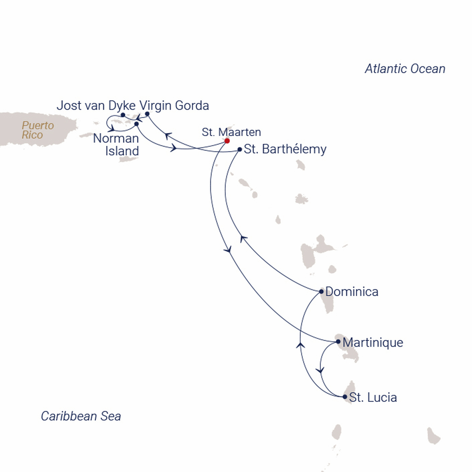 Official SEA CLOUD route map for Sea Cloud II voyage SCII-2709 from Philipsburg, St. Maarten to Philipsburg, St. Maarten