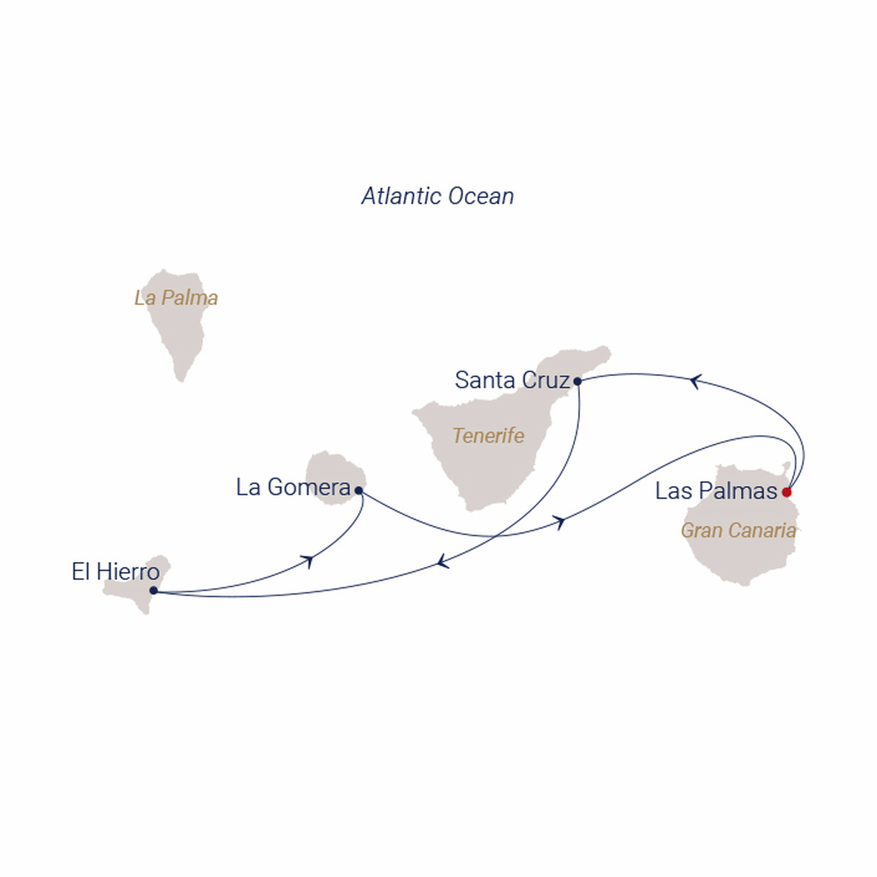 Official SEA CLOUD route map for Sea Cloud II voyage SCII-2741 from Las Palmas, Gran Canaria to Las Palmas, Gran Canaria