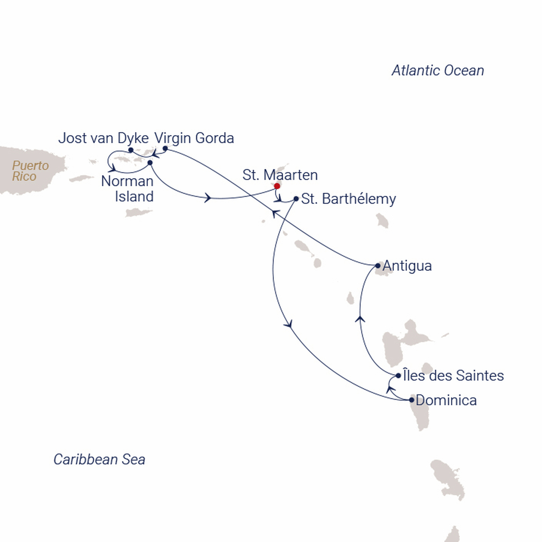 Official SEA CLOUD route map for Sea Cloud II voyage SCII-2809 from Philipsburg, St. Maarten to Philipsburg, St. Maarten