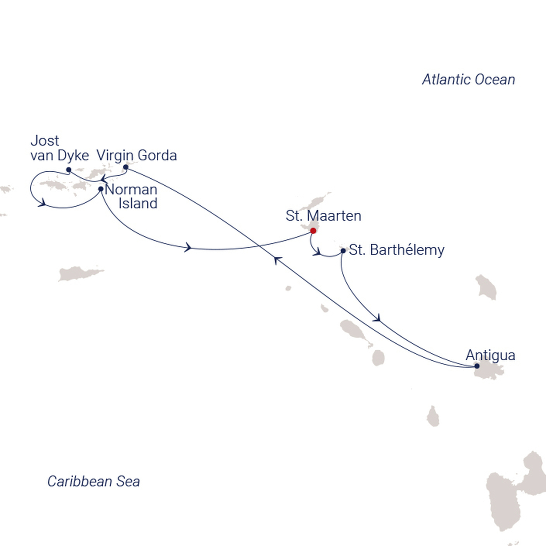 Official SEA CLOUD route map for Sea Cloud Spirit voyage SCS-2701 from Philipsburg, St. Maarten to Philipsburg, St. Maarten