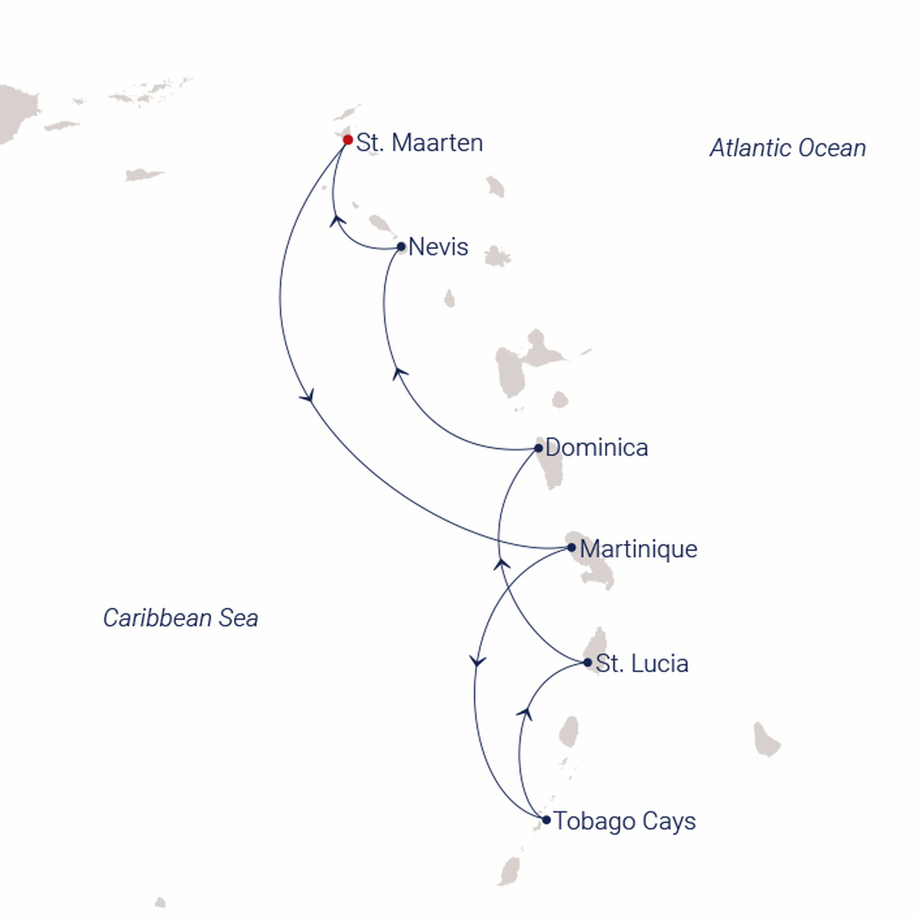 Official SEA CLOUD route map for Sea Cloud Spirit voyage SCS-2741 from Philipsburg, St. Maarten to Philipsburg, St. Maarten