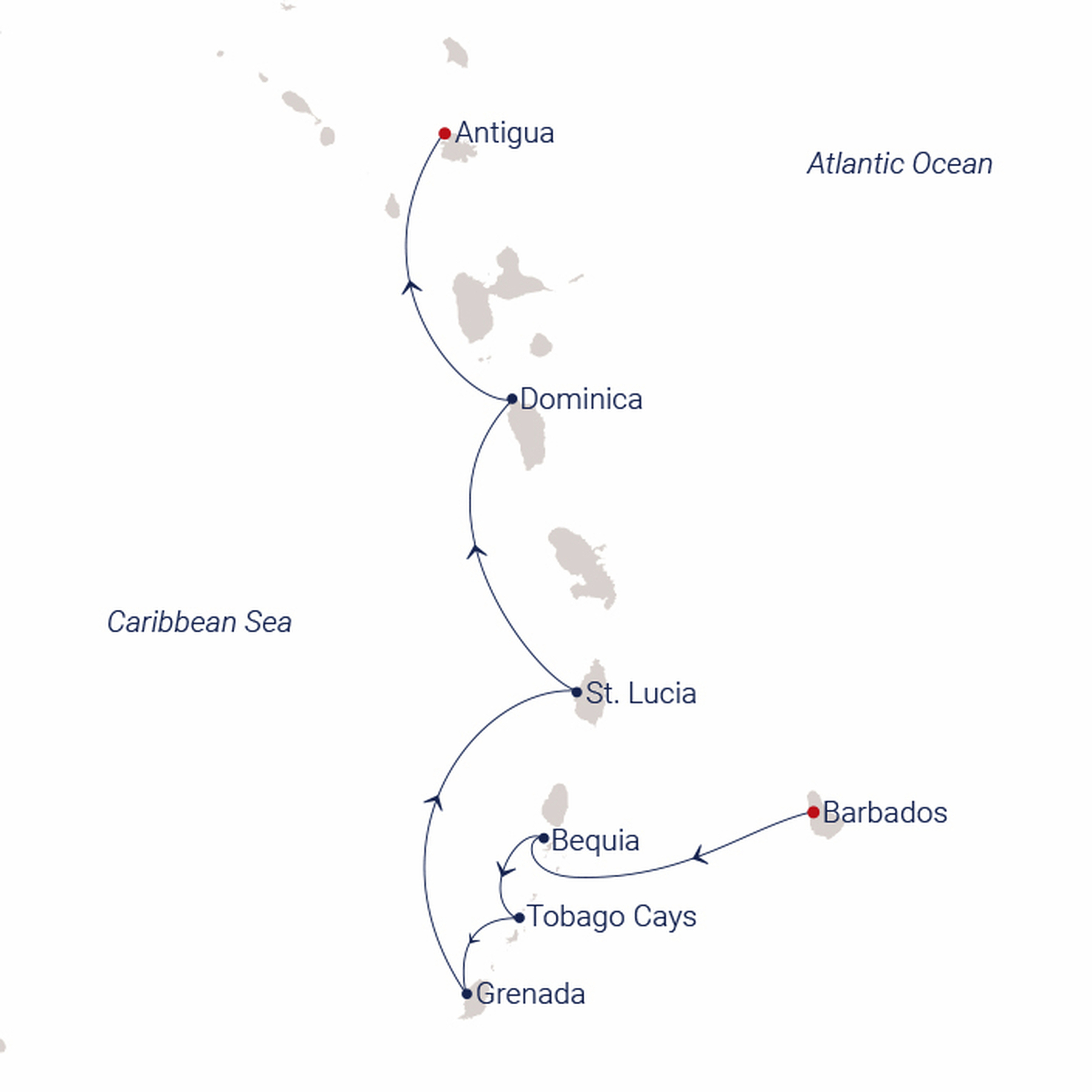 Official SEA CLOUD route map for Sea Cloud Spirit voyage SCS-2807 from Bridgetown, Barbados to St. John’s, Antigua