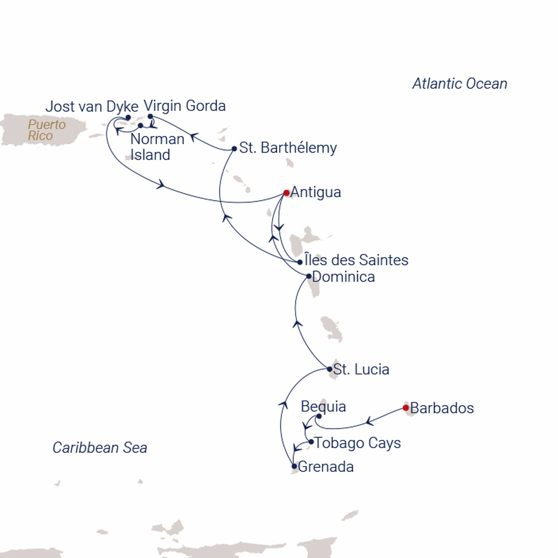 Official SEA CLOUD route map for Sea Cloud Spirit voyage SCS-280708 from Bridgetown, Barbados to St. John’s, Antigua