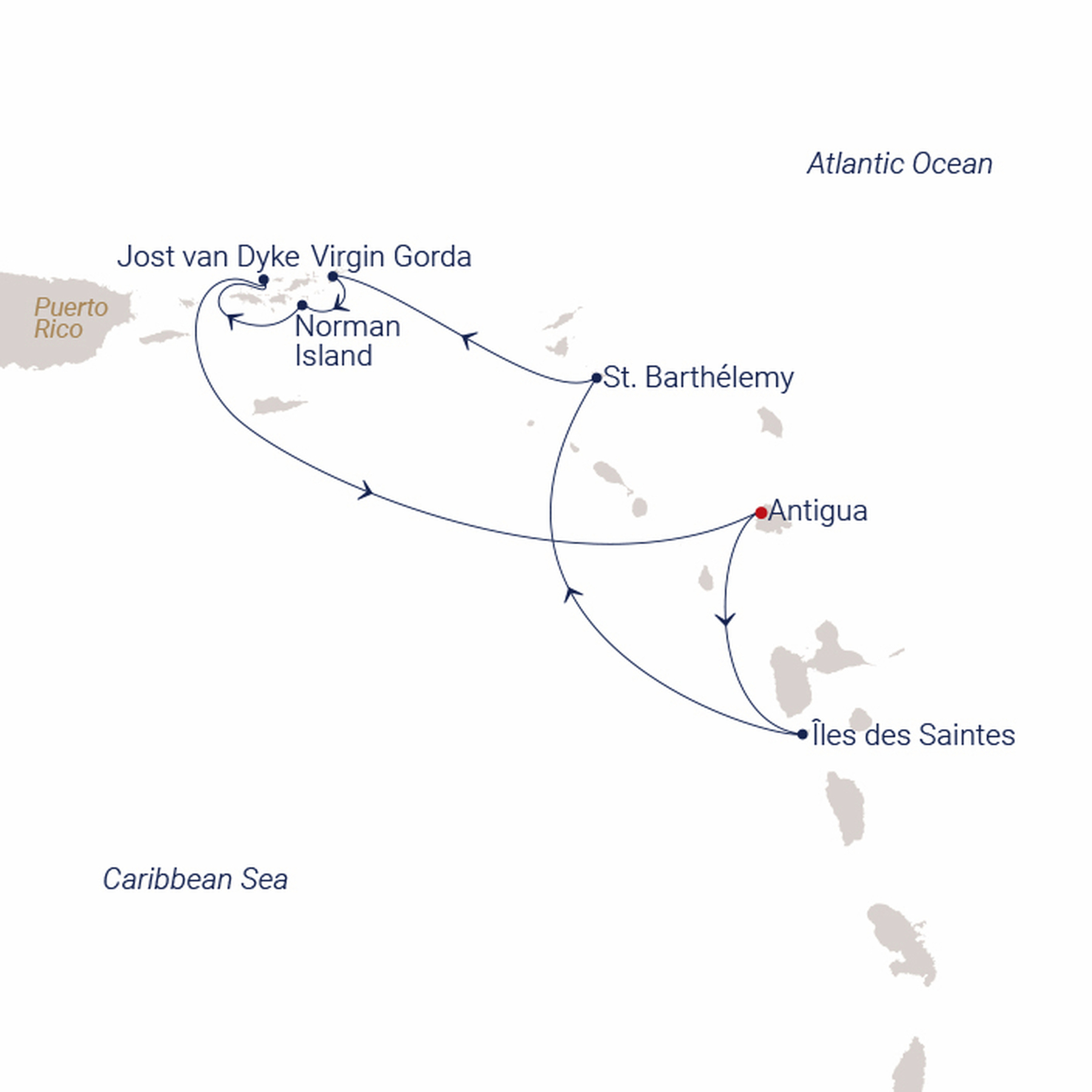Official SEA CLOUD route map for Sea Cloud Spirit voyage SCS-2808 from St. John’s, Antigua to St. John’s, Antigua