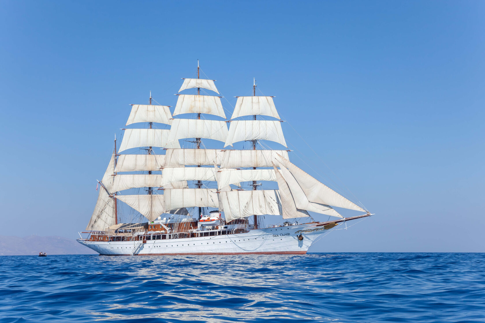 Historic SEA CLOUD four-mast barque sailing at sea