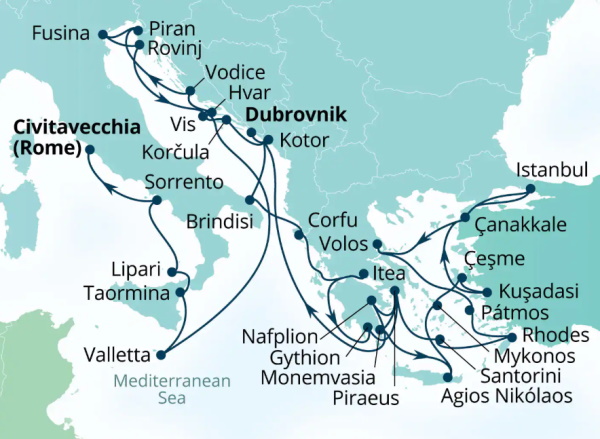 Seabourn Ovation Itinerary Map 2027