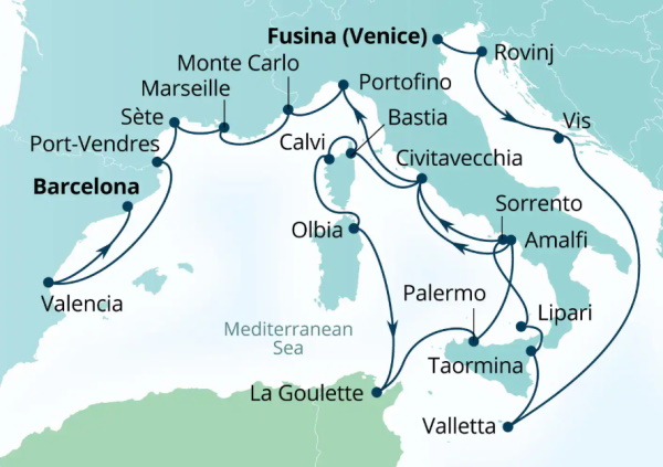 Seabourn Ovation Itinerary Map 2027