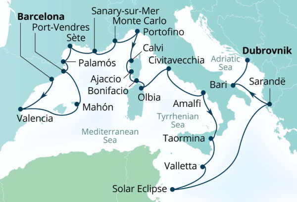 Seabourn Ovation Itinerary Map 2027