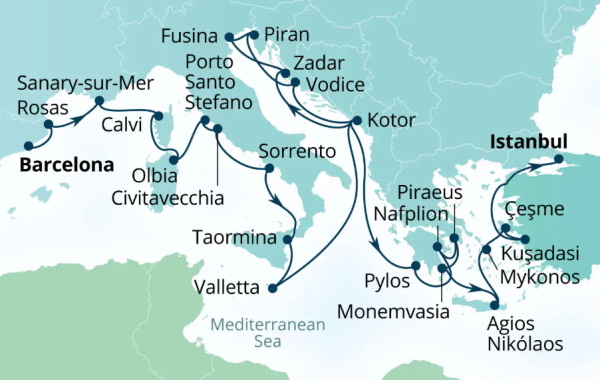 Seabourn Ovation Itinerary Map 2027