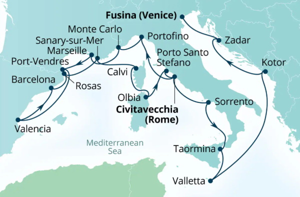 Seabourn Ovation Itinerary Map 2027