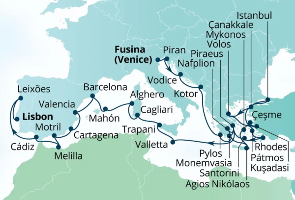Seabourn Ovation Itinerary Map 2027