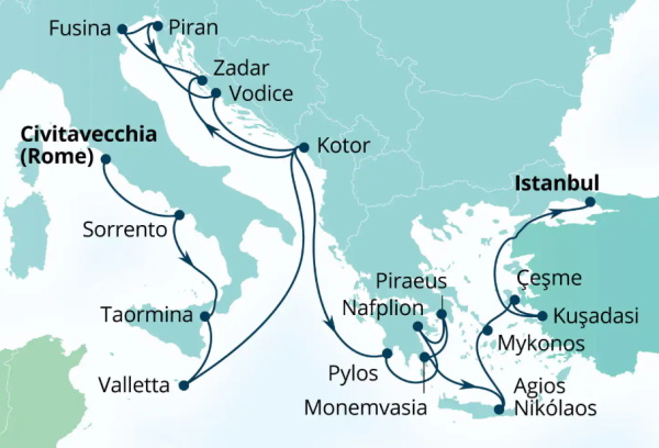 Seabourn Ovation Itinerary Map 2027