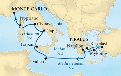 HONEYMOON Seabourn Odyssey Cruise Map Detail  2020 - 10 Days - Voyage 4666