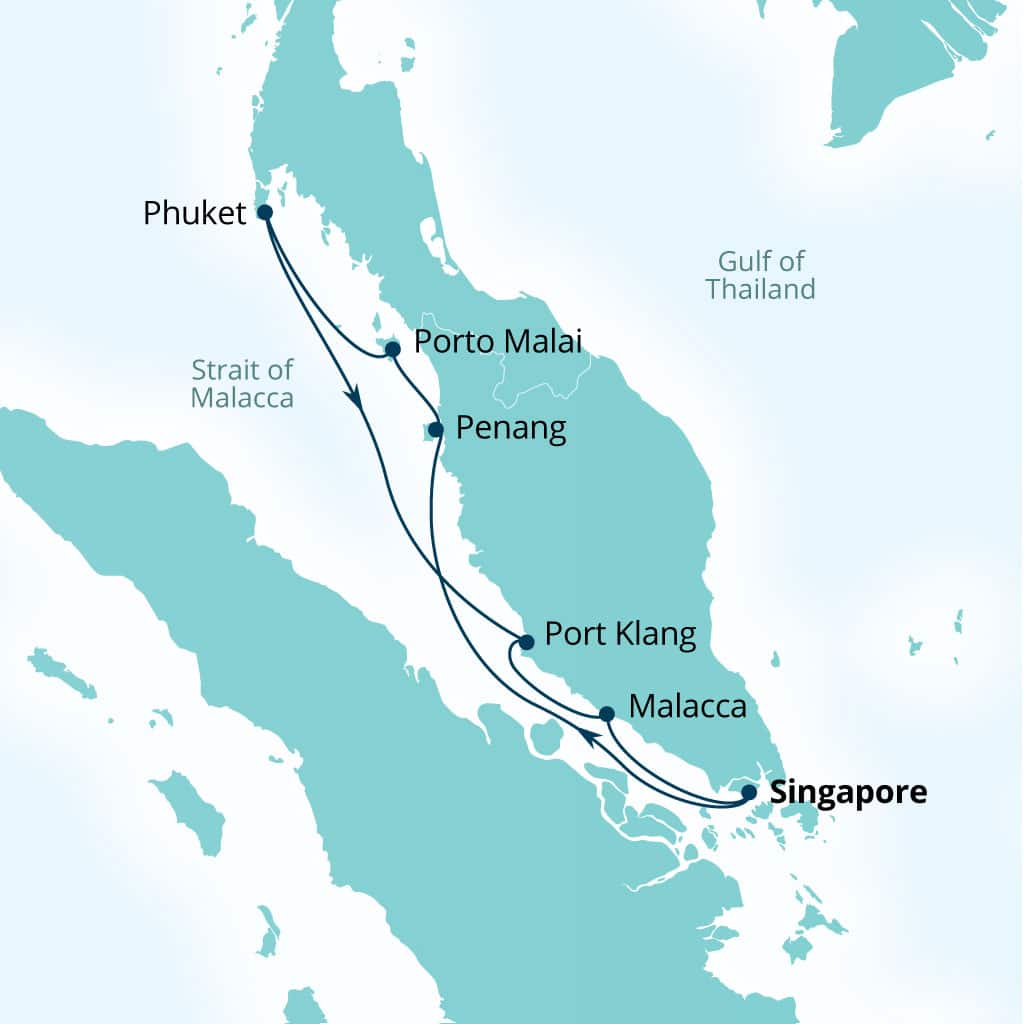 Seabourn Encore 8-day Singapore to Singapore itinerary map, December 13-21 2026