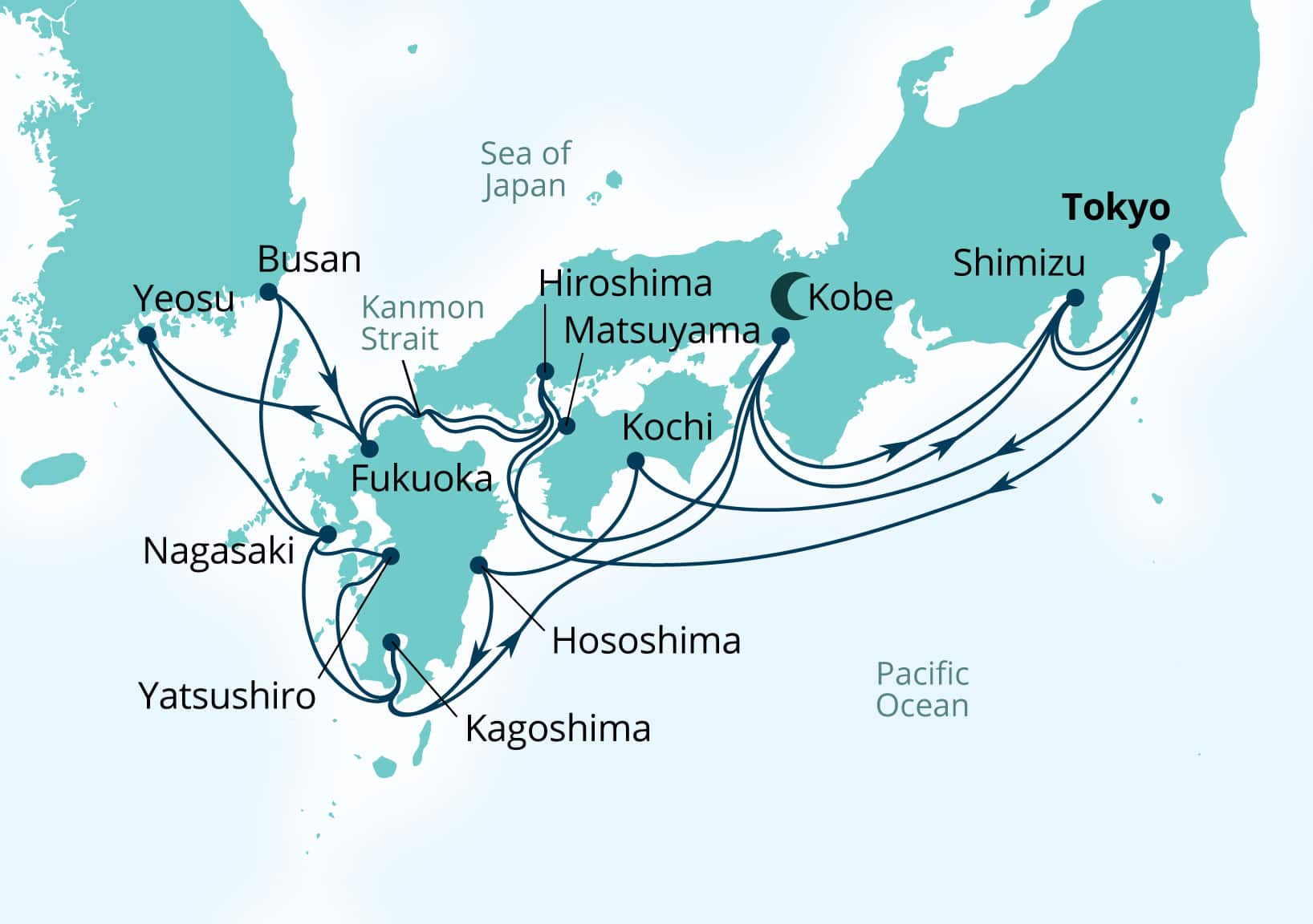 Seabourn Encore Voyage 7919A Tokyo, Japan to Tokyo, Japan itinerary map, 2029-03-10 to 2029-04-07