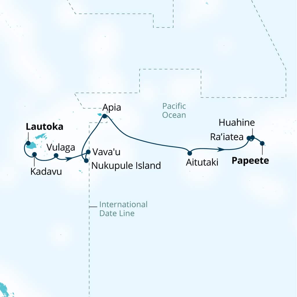 Seabourn Pursuit 13-day Lautoka, Fiji to Papeete, French Polynesia itinerary map, October 4-16 2026