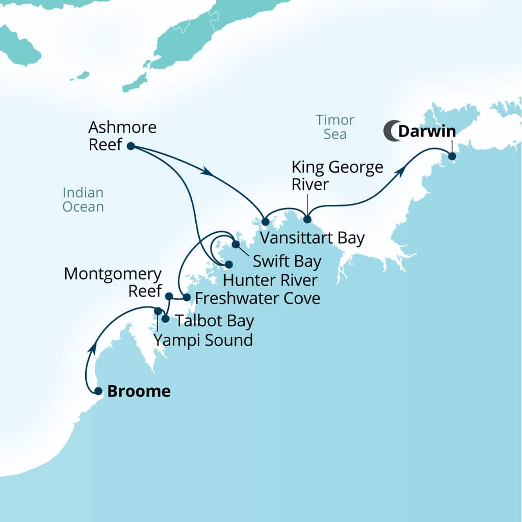 Seabourn Pursuit 10-day Broome, Western Australia, Australia to Darwin, Australia itinerary map, September 2-12 2026