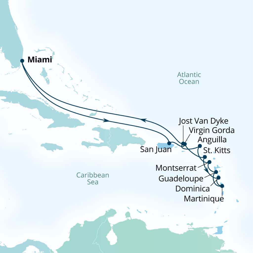 Seabourn Quest 14-day Miami, Florida, US to Miami, Florida, US itinerary map, December 6-20 2026
