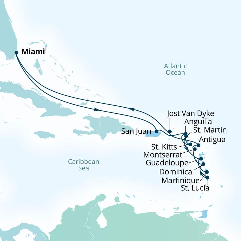 Seabourn Quest 16-day Miami, Florida, US to Miami, Florida, US itinerary map, December 20-January 5 2027