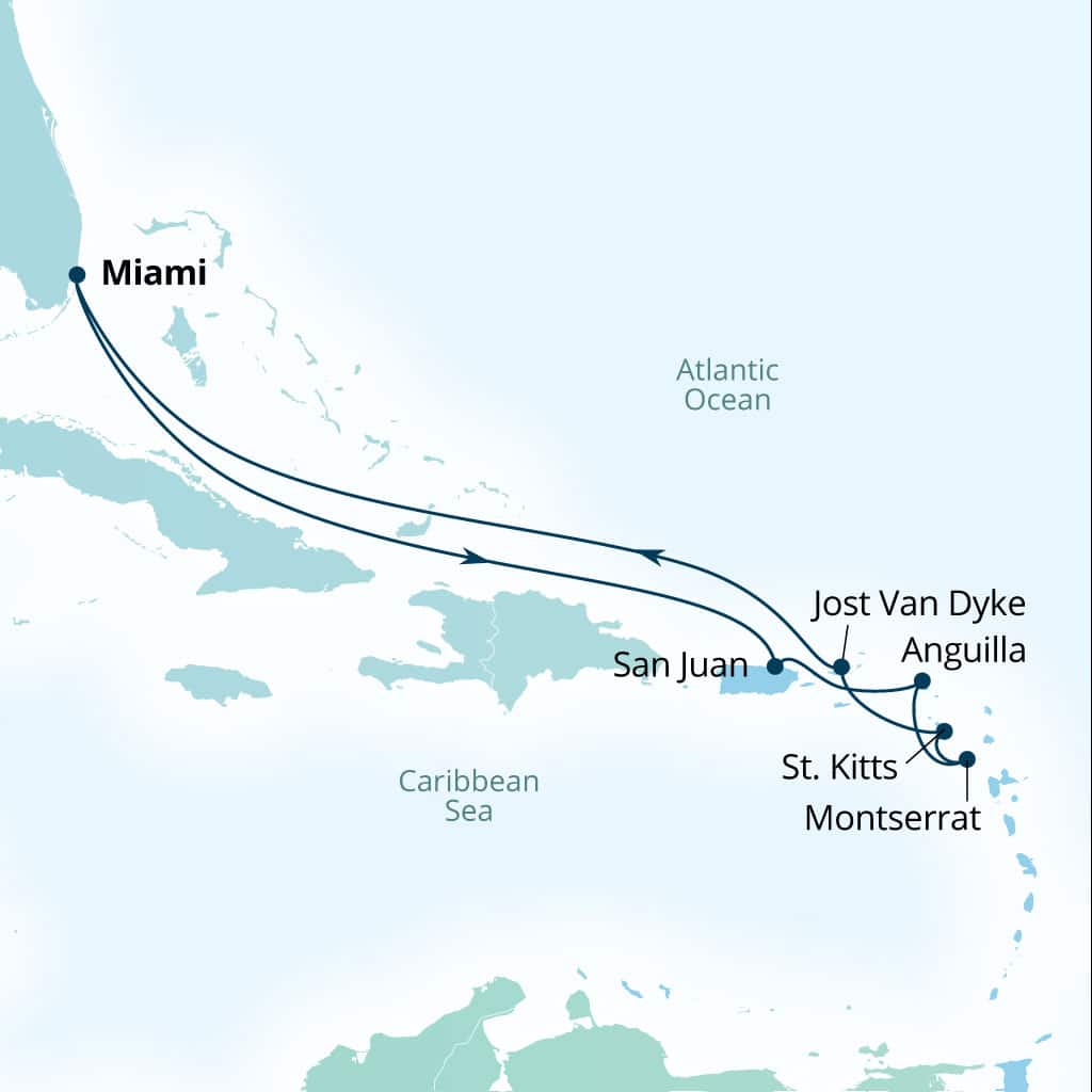 Seabourn Quest 10-day Miami, Florida, US to Miami, Florida, US itinerary map, December 18-28 2027