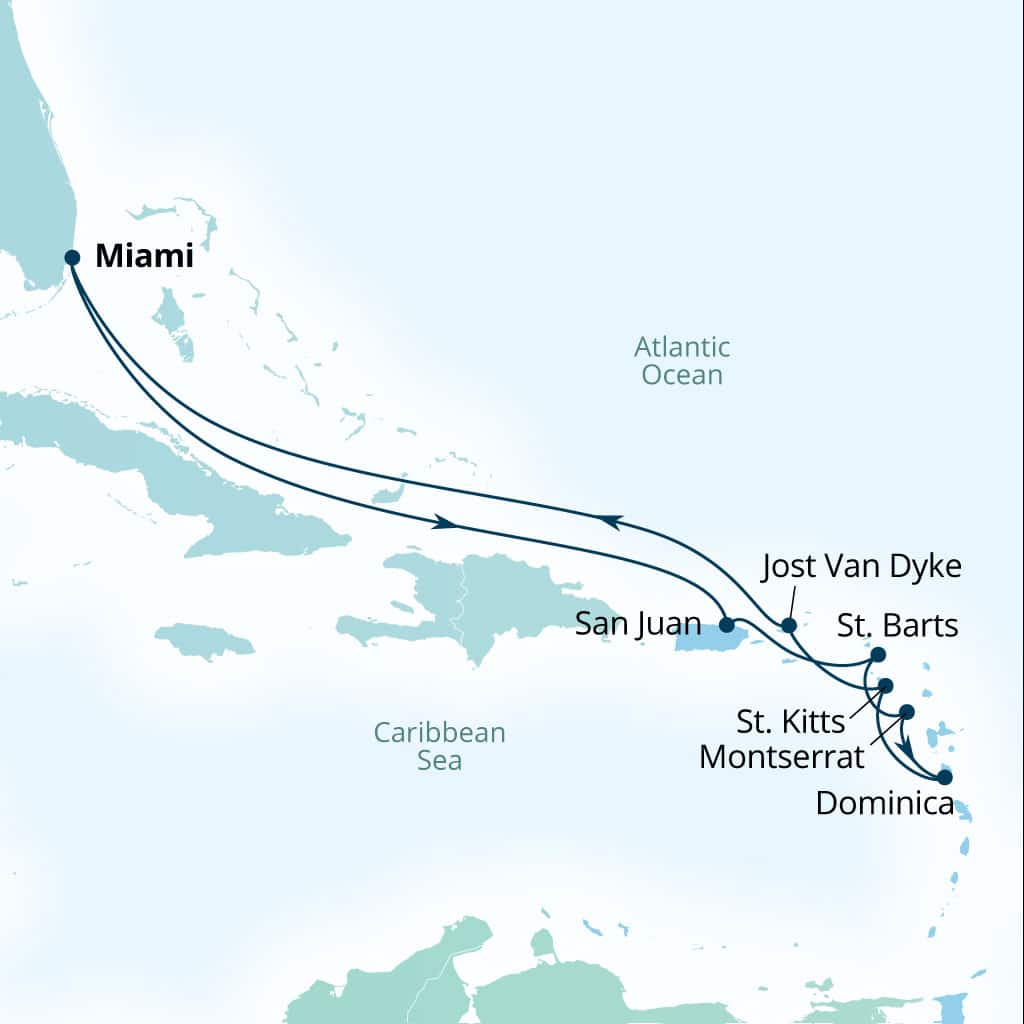 Seabourn Quest 11-day Miami, Florida, US to Miami, Florida, US itinerary map, November 23-December 4 2027