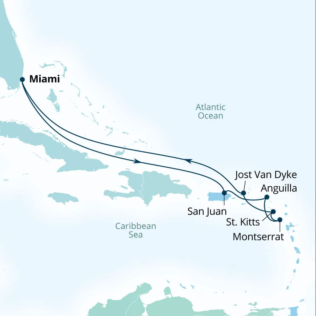 Seabourn Quest 10-day Miami, Florida, US to Miami, Florida, US itinerary map, December 18-28 2028