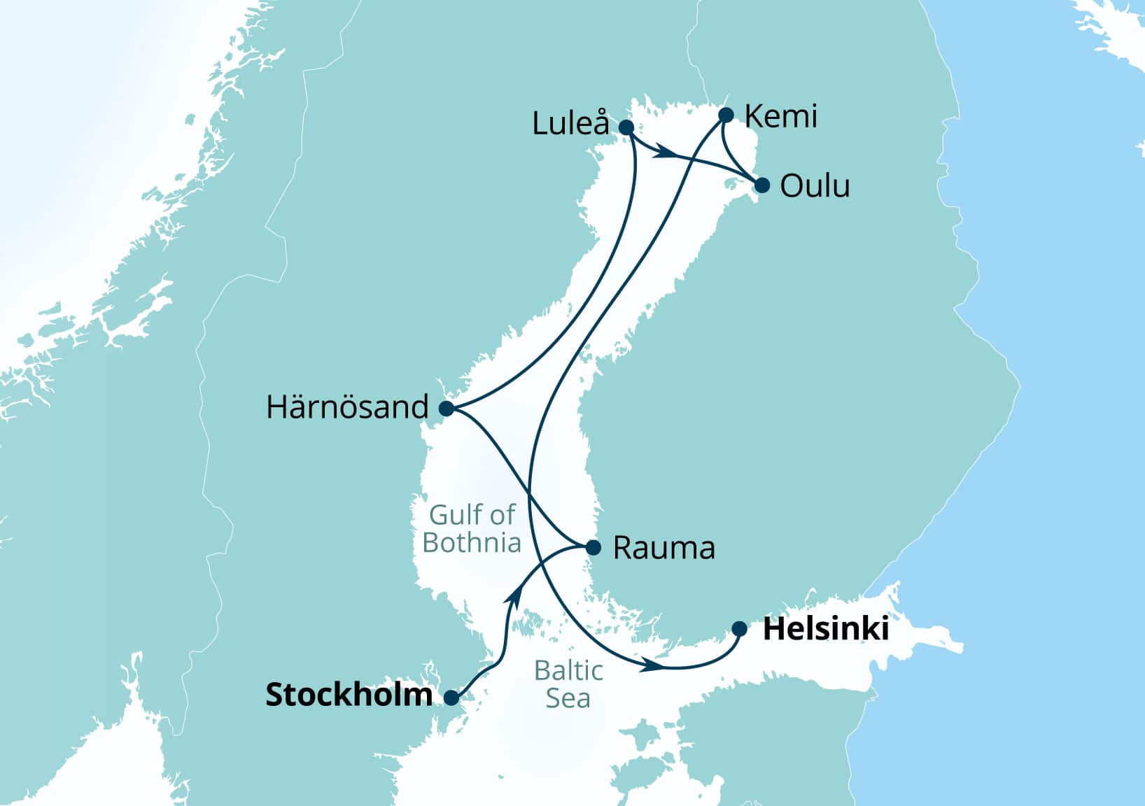 Seabourn Quest Voyage 6942 Stockholm, Sweden to Helsinki, Finland itinerary map, June 30-July 7 2029