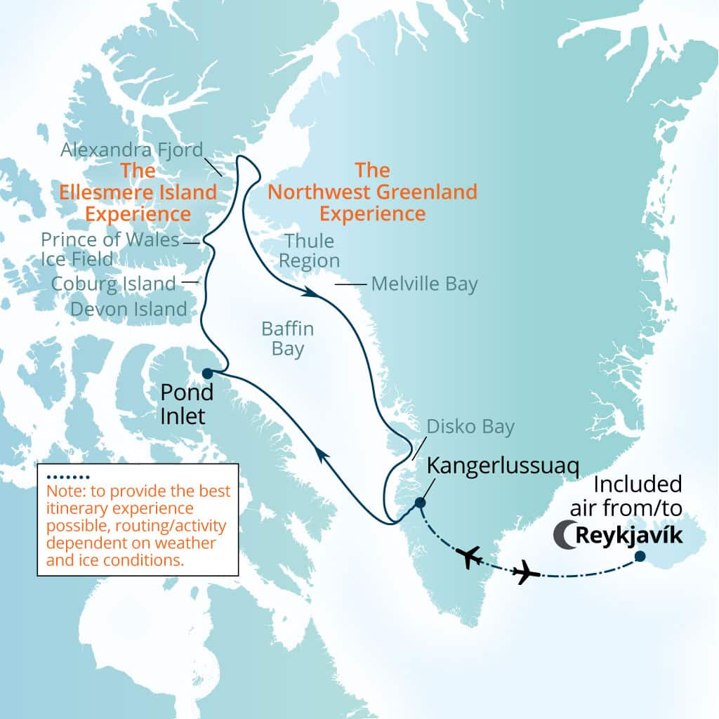 Seabourn Venture 14-day Reykjavik, Iceland to Reykjavik, Iceland itinerary map, August 17-31 2027