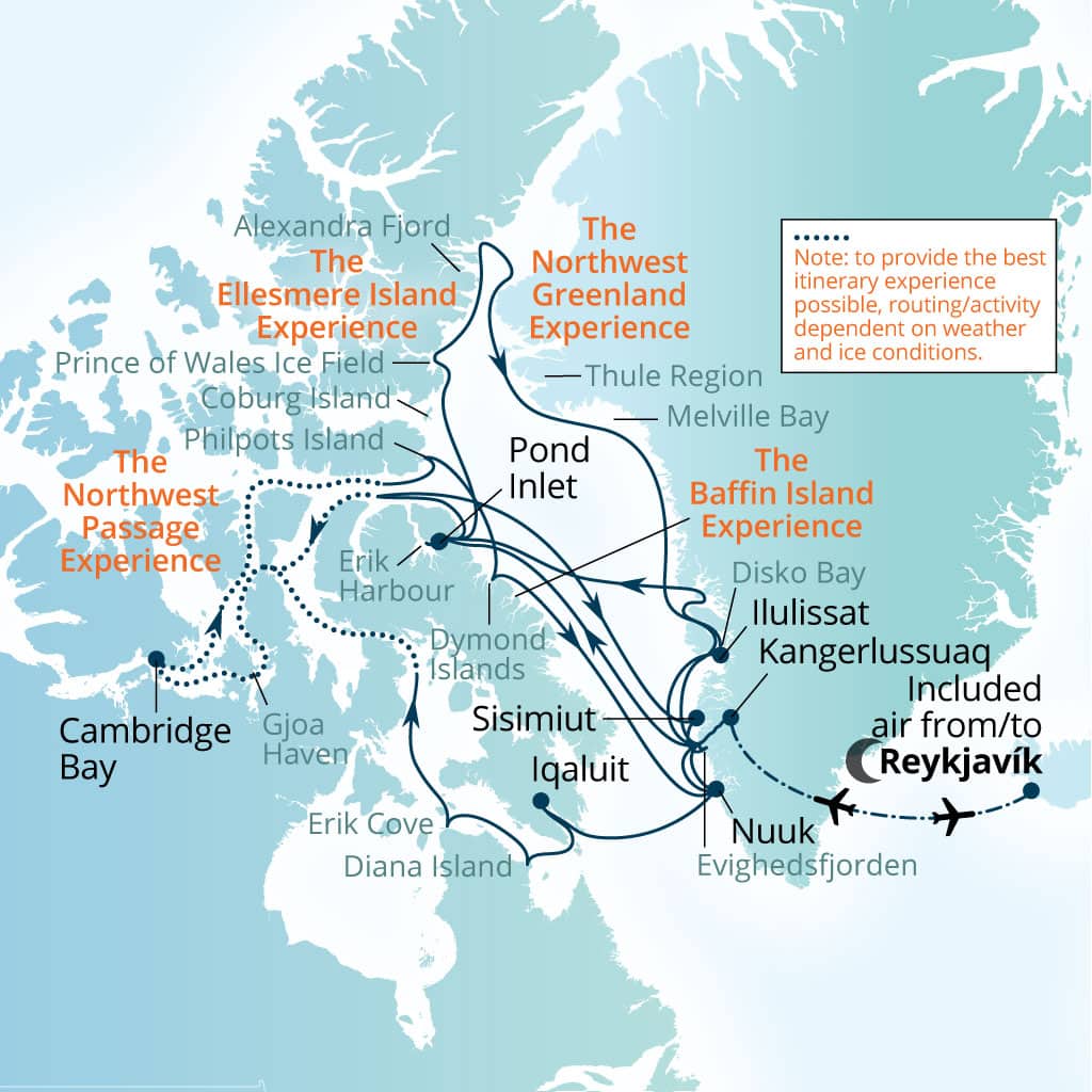Seabourn Venture 50-day Reykjavik, Iceland to Reykjavik, Iceland itinerary map, July 30-September 18 2027