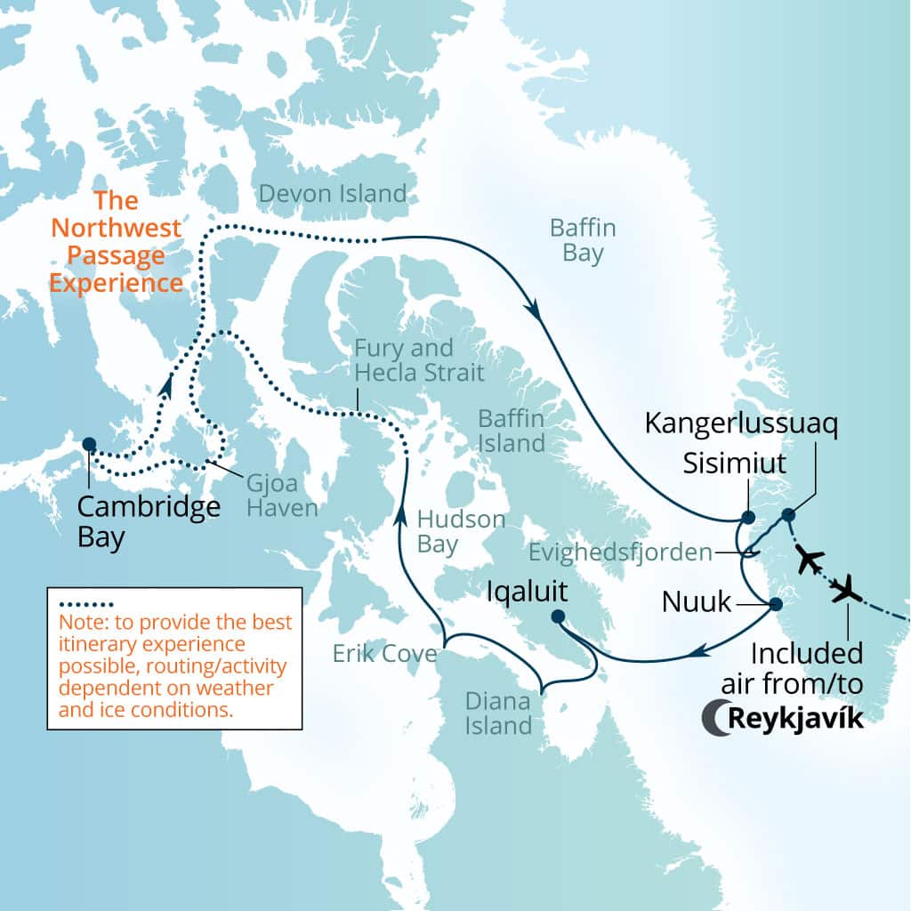 Seabourn Venture 20-day Reykjavik, Iceland to Reykjavik, Iceland itinerary map, August 29-September 18 2027