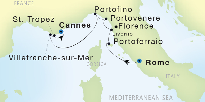 Deluxe Honeymoon Cruises Seadream Yacht Club, Seadream 1 October 1-8 2026 Civitavecchia (Rome), Italy to Cannes, France