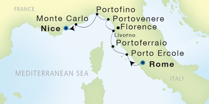 Deluxe Honeymoon Cruises Seadream Yacht Club, Seadream 1 September 10-17 2026 Civitavecchia (Rome), Italy to Nice, France