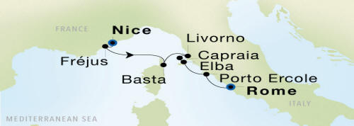 Nice to Rome (Civitavecchia) Luxury Cruise Itinerary Map