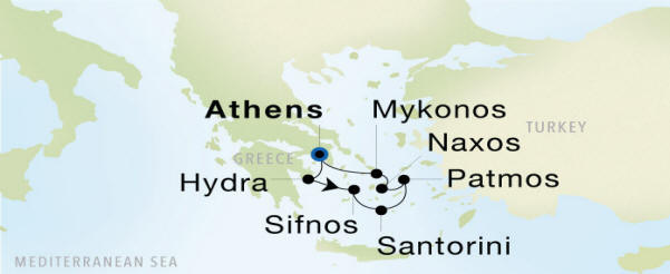 Athens (Piraeus) to Athens (Piraeus) Luxury Cruise Itinerary Map