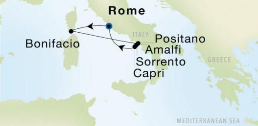 Rome (Civitavecchia) to Rome (Civitavecchia) Luxury Cruise Itinerary Map