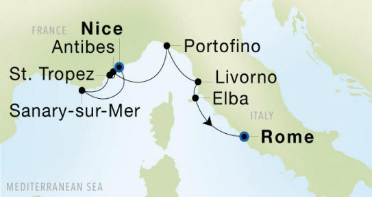 Nice to Rome (Civitavecchia) Luxury Cruise Itinerary Map