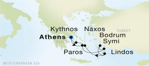 Athens (Piraeus) to Athens (Piraeus) Luxury Cruise Itinerary Map