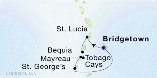 Bridgetown, Barbados to Bridgetown, Barbados Luxury Cruise Itinerary Map