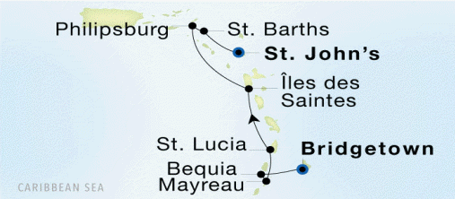 Bridgetown, Barbados to St. John's Luxury Cruise Itinerary Map