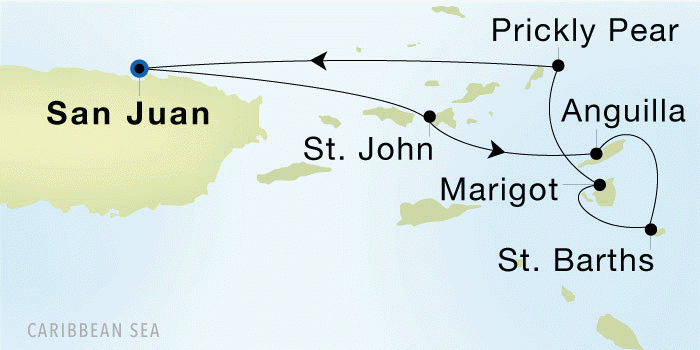 San Juan to San Juan Luxury Cruise Itinerary Map