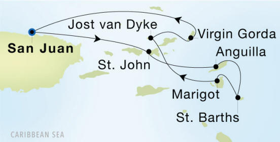 San Juan to San Juan Luxury Cruise Itinerary Map