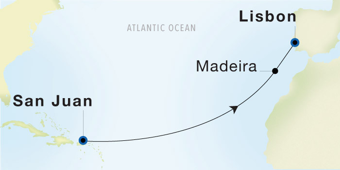 Palm Beach to Lisbon Luxury Cruise Itinerary Map