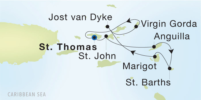 Charlotte Amalie, St. Thomas to Charlotte Amalie, St. Thomas Seadream Luxury Cruise Itinerary Map