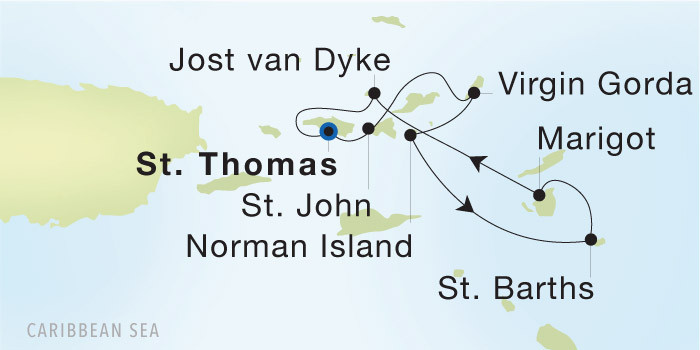 Charlotte Amalie, St. Thomas to Charlotte Amalie, St. Thomas Seadream Luxury Cruise Itinerary Map