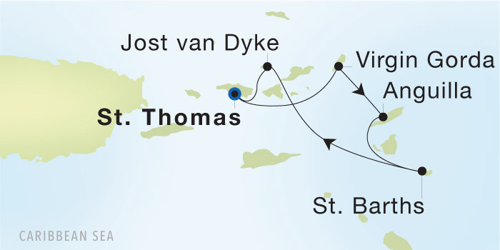Charlotte Amalie, St. Thomas to Charlotte Amalie, St. Thomas Seadream Luxury Cruise Itinerary Map