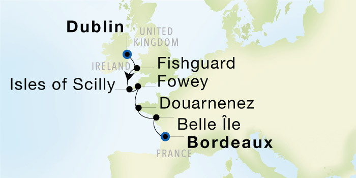 Dublin to Bordeaux Luxury Cruise Itinerary Map