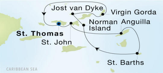 Charlotte Amalie, St. Thomas to Charlotte Amalie, St. Thomas Luxury Cruise Itinerary Map