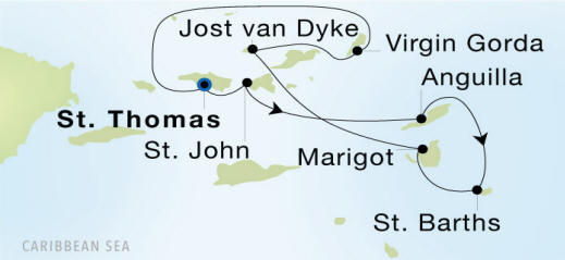 Charlotte Amalie, St. Thomas to Charlotte Amalie, St. Thomas Luxury Cruise Itinerary Map