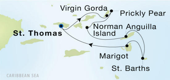 Charlotte Amalie, St. Thomas to Charlotte Amalie, St. Thomas Luxury Cruise Itinerary Map