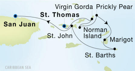 Charlotte Amalie, St. Thomas to San Juan Luxury Cruise Itinerary Map